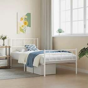 vidaXL Sängram med huvudgavel och fotgavel vit metall 107x203 cm