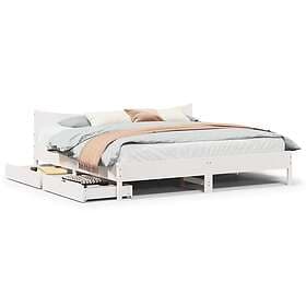 vidaXL Sängram med lådor vit 200x200 cm massiv furu