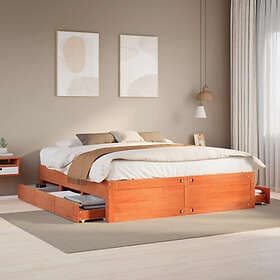 vidaXL Sängram utan madrass med lådor vaxbrun 180x200 cm massiv furu
