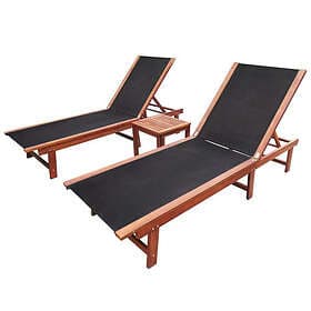 vidaXL Solsängar 2 st med bord massivt akaciaträ och textilene