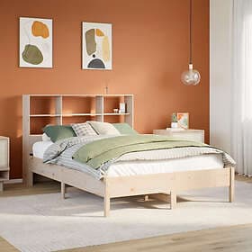 vidaXL Säng med bokhylla utan madrass 140x190cm massiv furu