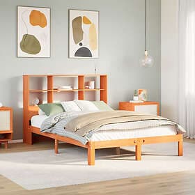 vidaXL Säng med bokhylla utan madrass vaxbrun 120x190 cm massiv furu