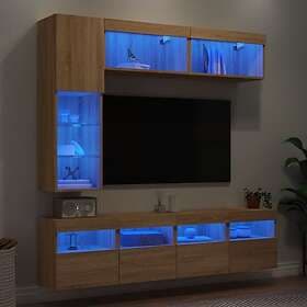 vidaXL Väggmonterade tv-skåp 7 delar med LEDs sonoma-ek
