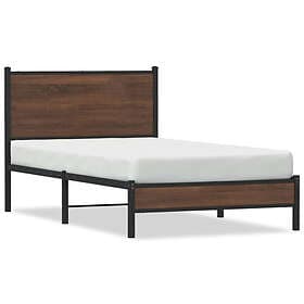 vidaXL Sängram utan madrass metall brun ek 100x190 cm