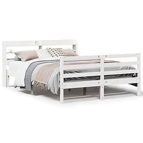 vidaXL Sängram med huvudgavel vit 150x200 cm massiv furu