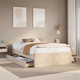 vidaXL Sängram utan madrass med lådor 150x200 cm massiv furu