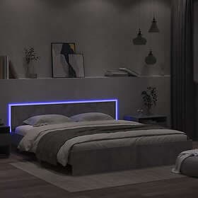 vidaXL Sängram med huvudgavel och LED betonggrå 200x200 cm