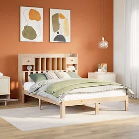 vidaXL Säng med bokhylla utan madrass 135x190cm massiv furu