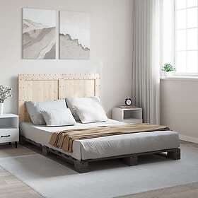 vidaXL Sängram med huvudgavel grå 140x200 cm massiv furu