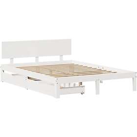 vidaXL Sängram med lådor vit 150x200 cm massiv furu