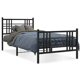 vidaXL Sängram med huvudgavel och fotgavel svart metall 107x203 cm