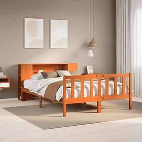 vidaXL Säng med bokhylla utan vaxbrun madrass 160x200cm massiv furu