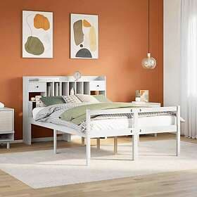 vidaXL Säng med bokhylla utan madrass vit 140x190cm massiv furu