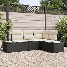 vidaXL Lounge Set 4 Pieces with Cushions Black Poly Rattan