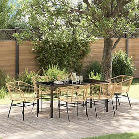 vidaXL Garden Dining Set 7 Pieces Brown Poly Rattan