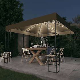 vidaXL Paviljong med ljusslinga LED 3x3 m taupe 3070309