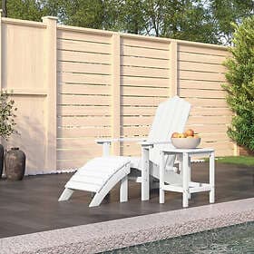 vidaXL Däckstol för trädgården med pall och bord HDPE vit 897454