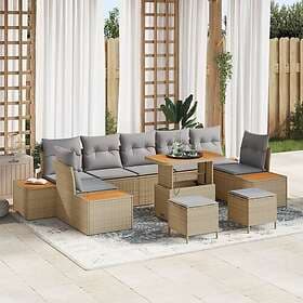 vidaXL Lounge Set 10 Pieces with Cushions Beige Polywood Acacia
