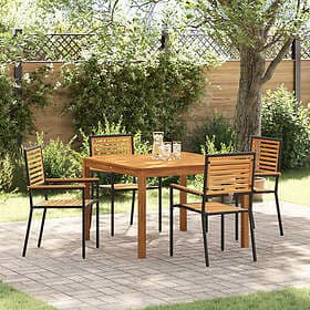 vidaXL 5-Piece Garden Furniture Set Black Poly Rattan Acacia Wood