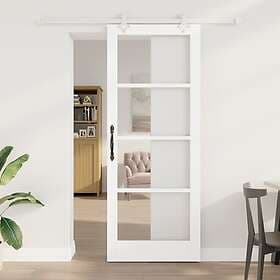 vidaXL Skjutdörr med Beslag Set Vit 83x211 cm Massivt Trä Furu