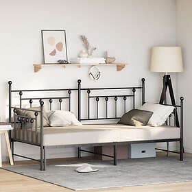 vidaXL Black Daybed Frame with Trundle, 90x200 cm, Made of Steel