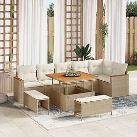 vidaXL Garden sofa with cushion with storage 9 pcs Beige Poly rattan