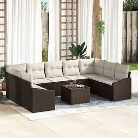 vidaXL Lounge Set 10 Pieces with Cushions Brown Wicker 3346888