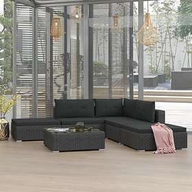 vidaXL 6 Piece Garden Lounge Set with Cushions Poly Rattan Black