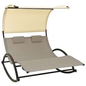 vidaXL Double Sun Lounger with Canopy Textilene Taupe and Cream