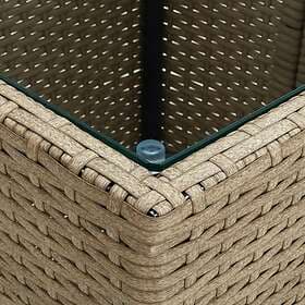vidaXL Tea Table Beige 41.5x41.5x44 cm Poly Rattan and Tempered Glass