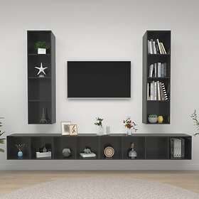 vidaXL Wall-mounted TV Cabinets 4 pcs High Gloss Grey Chipboard
